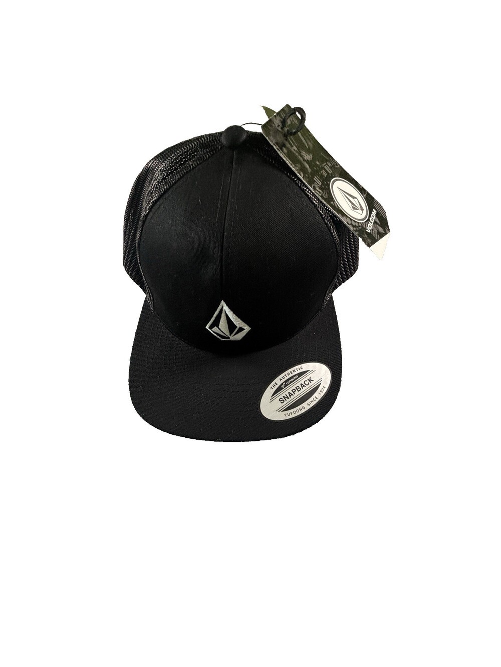 VOLCOM Hat Cap SnapBack Adjustable Size Flat Brim Mesh Trucker Black White NEW